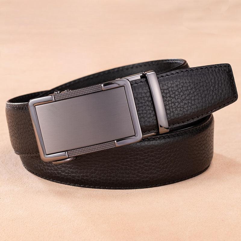 Men’s Luxury Leather Belt-Sleek Metallic for Business-Men’s Gift