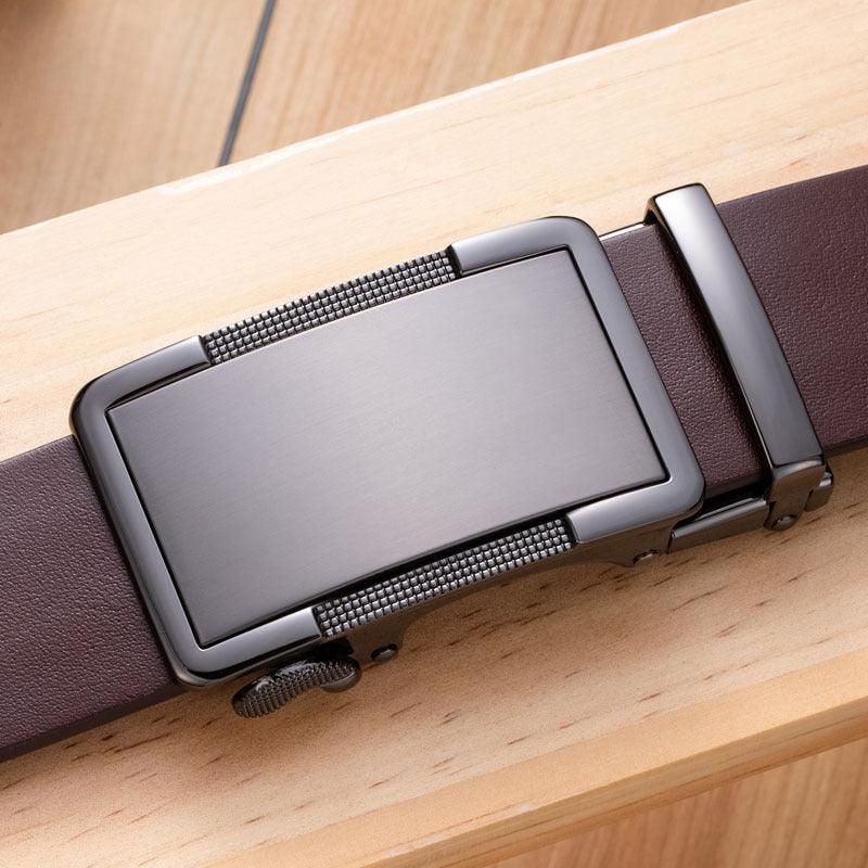 Men’s Luxury Leather Belt-Sleek Metallic for Business-Men’s Gift