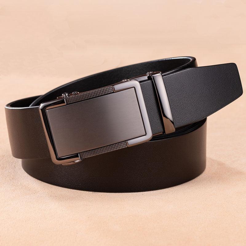 Men’s Luxury Leather Belt-Sleek Metallic for Business-Men’s Gift