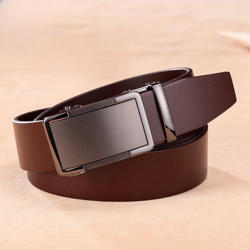 Men’s Luxury Leather Belt-Sleek Metallic for Business-Men’s Gift