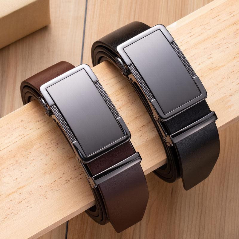 Men’s Luxury Leather Belt-Sleek Metallic for Business-Men’s Gift