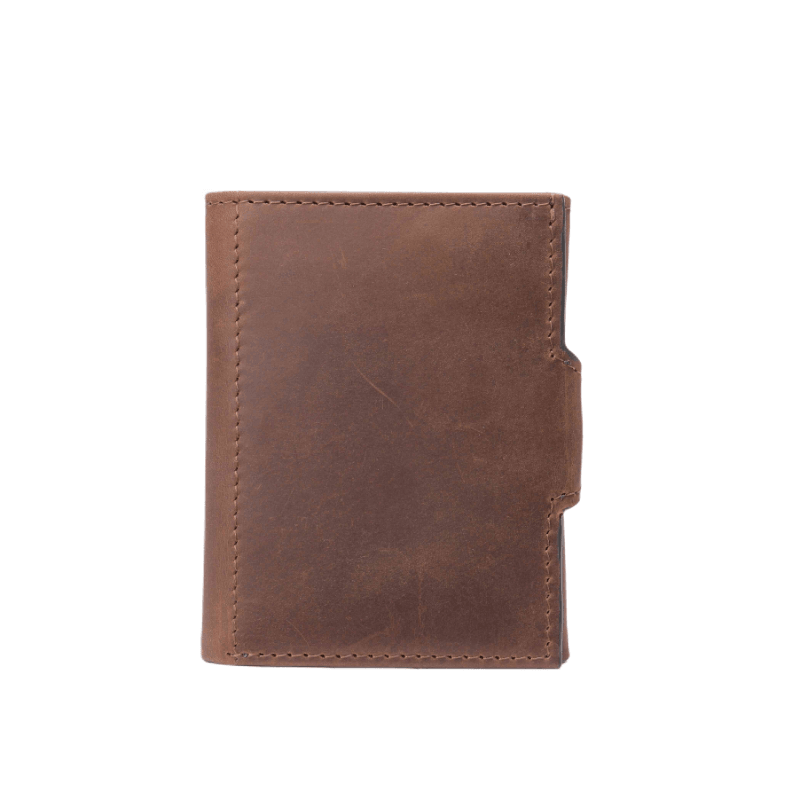 Men’s Trifold Leather Wallet-Black Brown-Coin Zip-Gift for Men