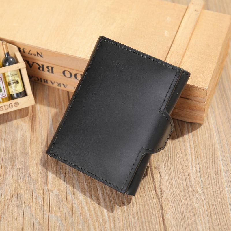 Men’s Trifold Leather Wallet-Black Brown-Coin Zip-Gift for Men