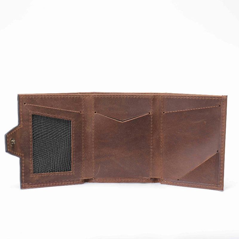 Men’s Trifold Leather Wallet-Black Brown-Coin Zip-Gift for Men