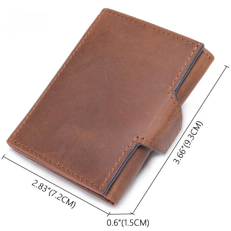 Men’s Trifold Leather Wallet-Black Brown-Coin Zip-Gift for Men