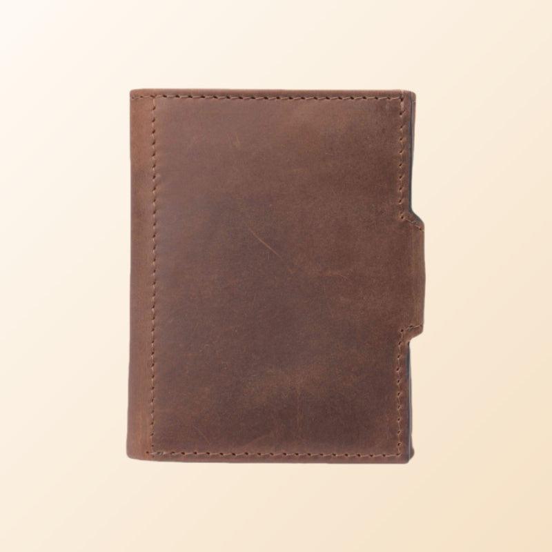 Men’s Trifold Leather Wallet-Black Brown-Coin Zip-Gift for Men