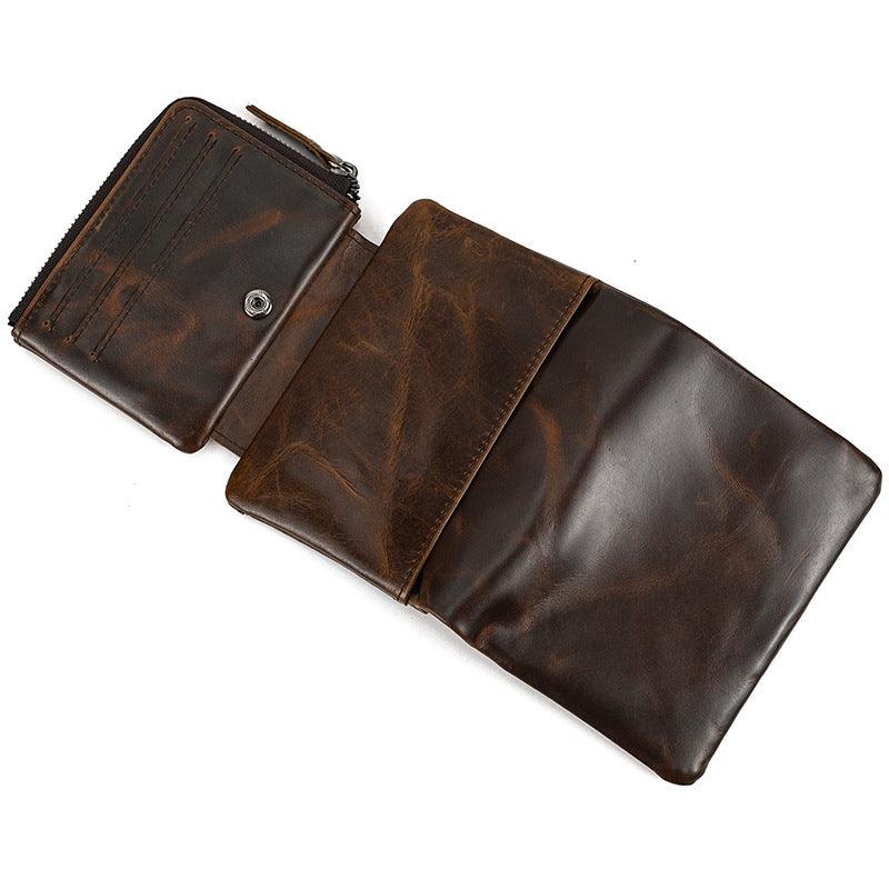 Men’s Trifold Leather Wallet-Large Capacity -Brown Crazy Horse Leather