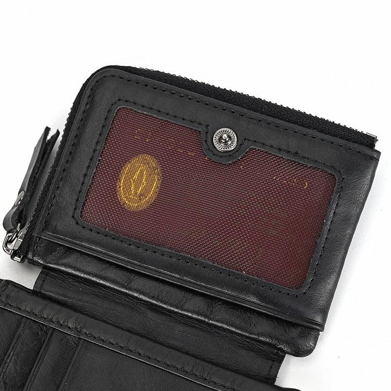 Men’s Trifold Leather Wallet-Large Capacity -Brown Crazy Horse Leather