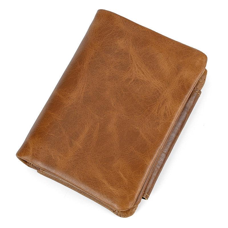 Men’s Trifold Leather Wallet-Large Capacity -Brown Crazy Horse Leather