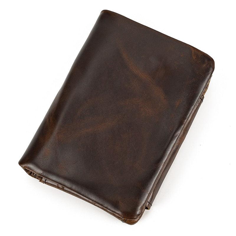 Men’s Trifold Leather Wallet-Large Capacity -Brown Crazy Horse Leather