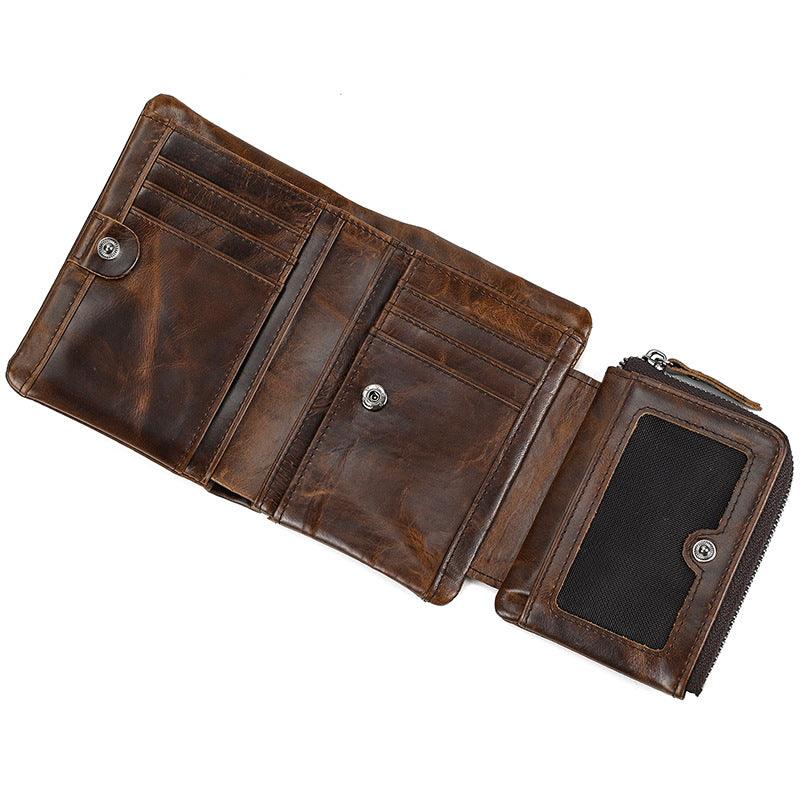 Men’s Trifold Leather Wallet-Large Capacity -Brown Crazy Horse Leather