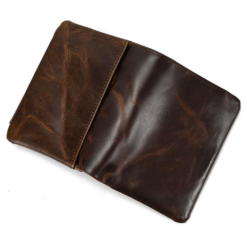 Men’s Trifold Leather Wallet-Large Capacity -Brown Crazy Horse Leather