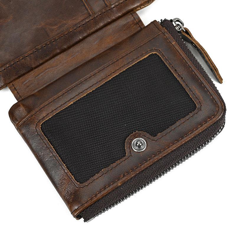 Men’s Trifold Leather Wallet-Large Capacity -Brown Crazy Horse Leather