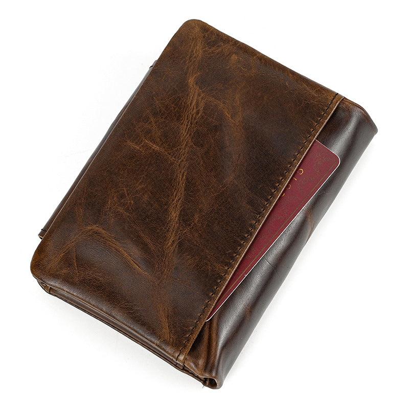 Men’s Trifold Leather Wallet-Large Capacity -Brown Crazy Horse Leather