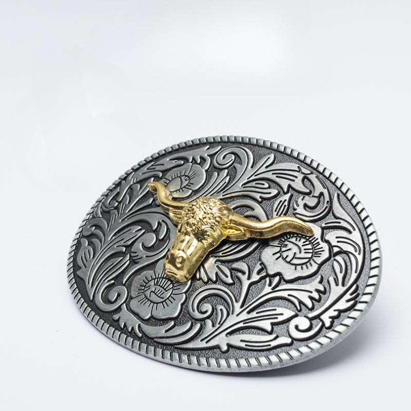 Men’s Western Cowboy Belt-Golden Buckle Belt-Bull Charm-Men’s gift