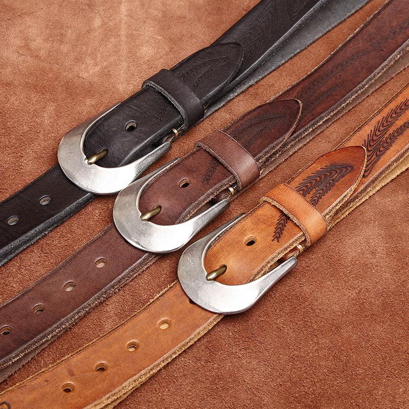 Men’s Western Cowboy Belt-Luxury Vintage Leather Strap-Men’s Gift Idea