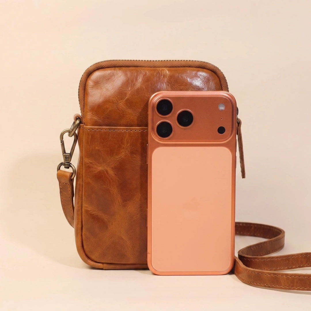Phone Bag for Men-Full-Grain Leather-Waxed Distressed Finish