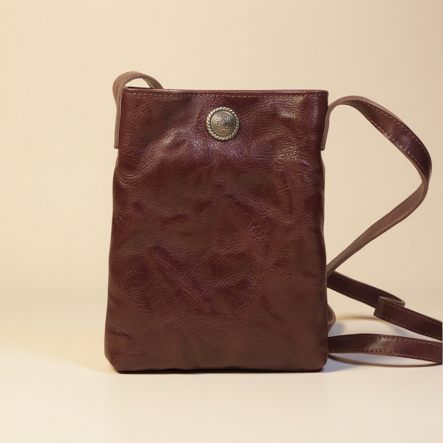 Phone Crossbody Bag in Full-Grain Leather-Waxed Distressed Finish