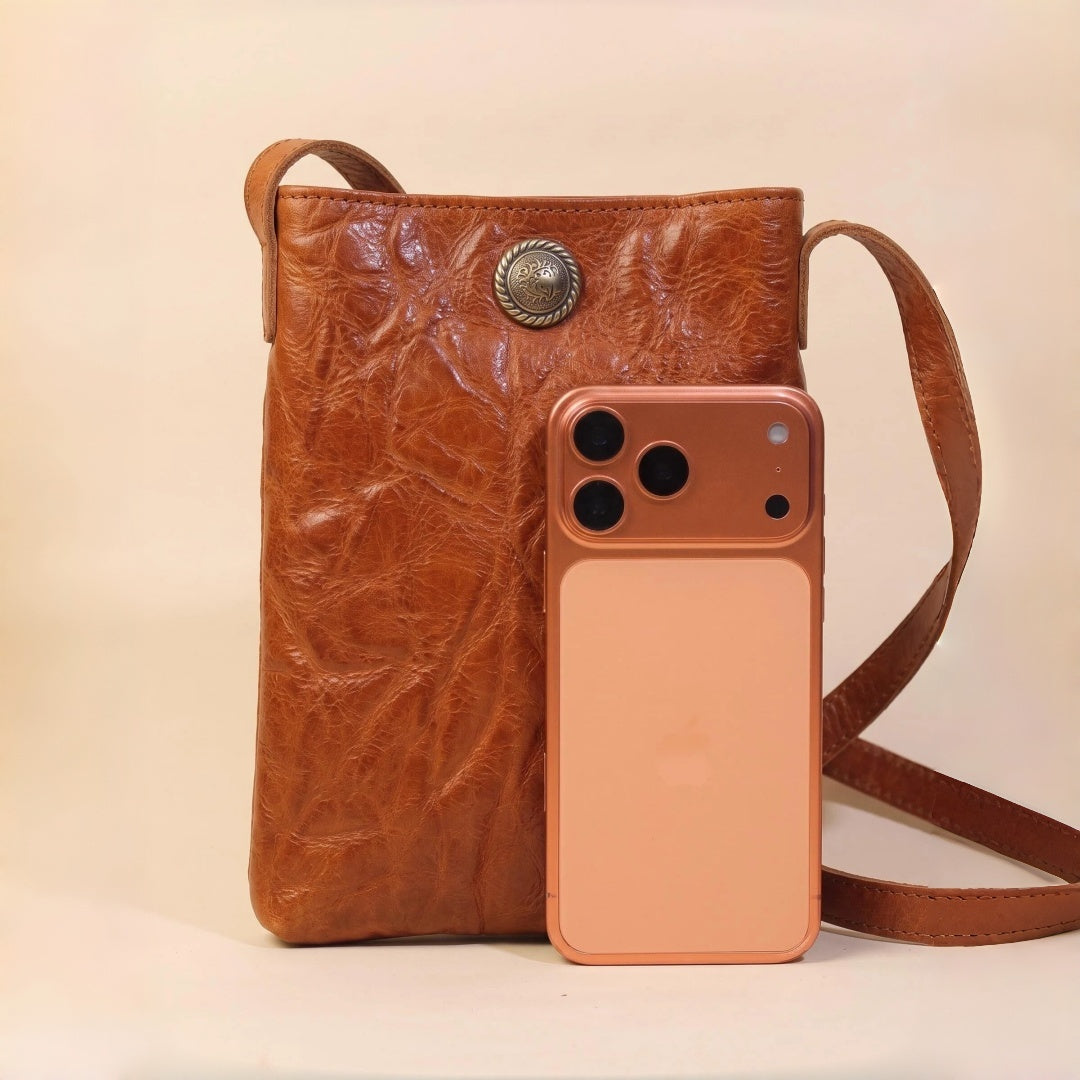 Phone Crossbody Bag in Full-Grain Leather-Waxed Distressed Finish