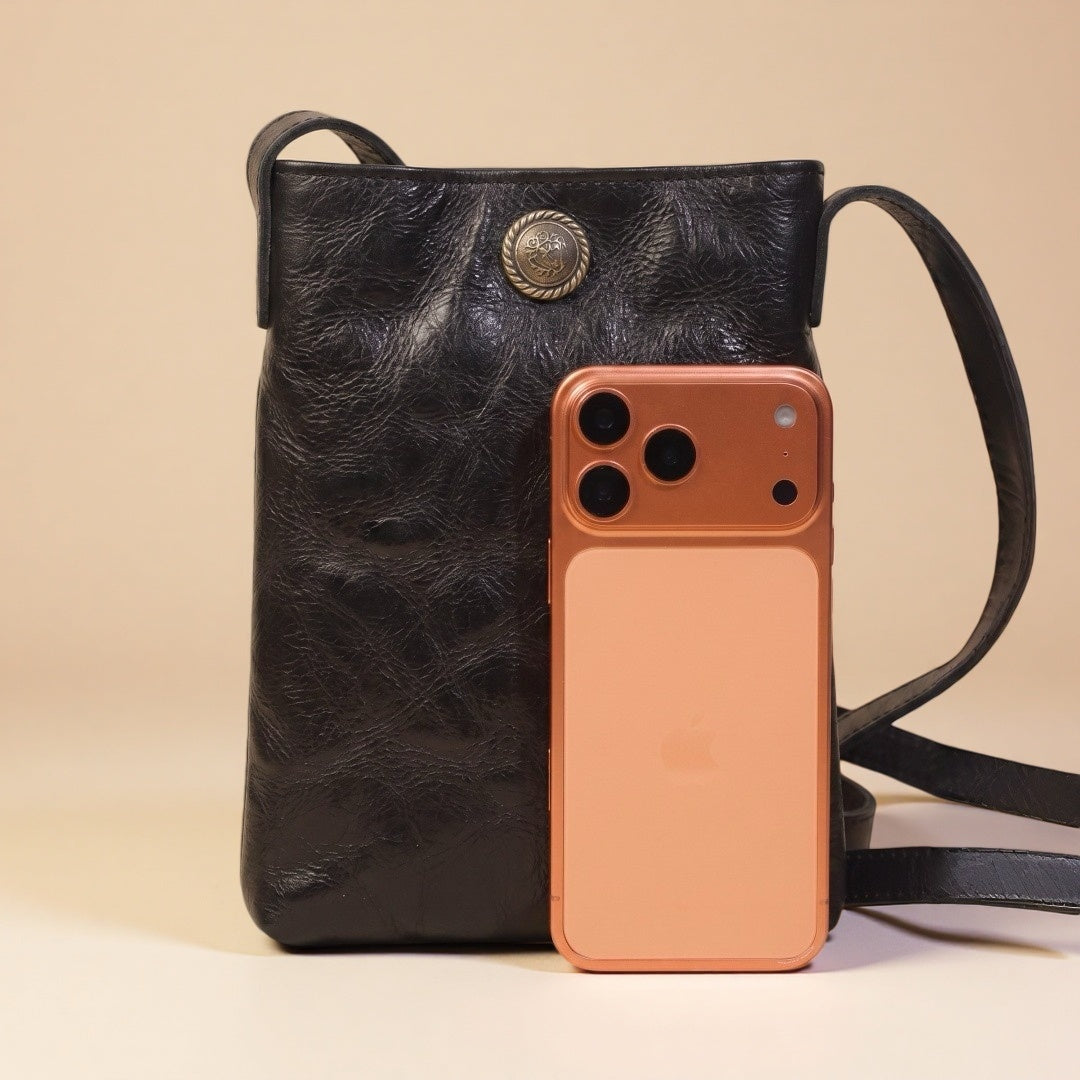 Phone Crossbody Bag in Full-Grain Leather-Waxed Distressed Finish