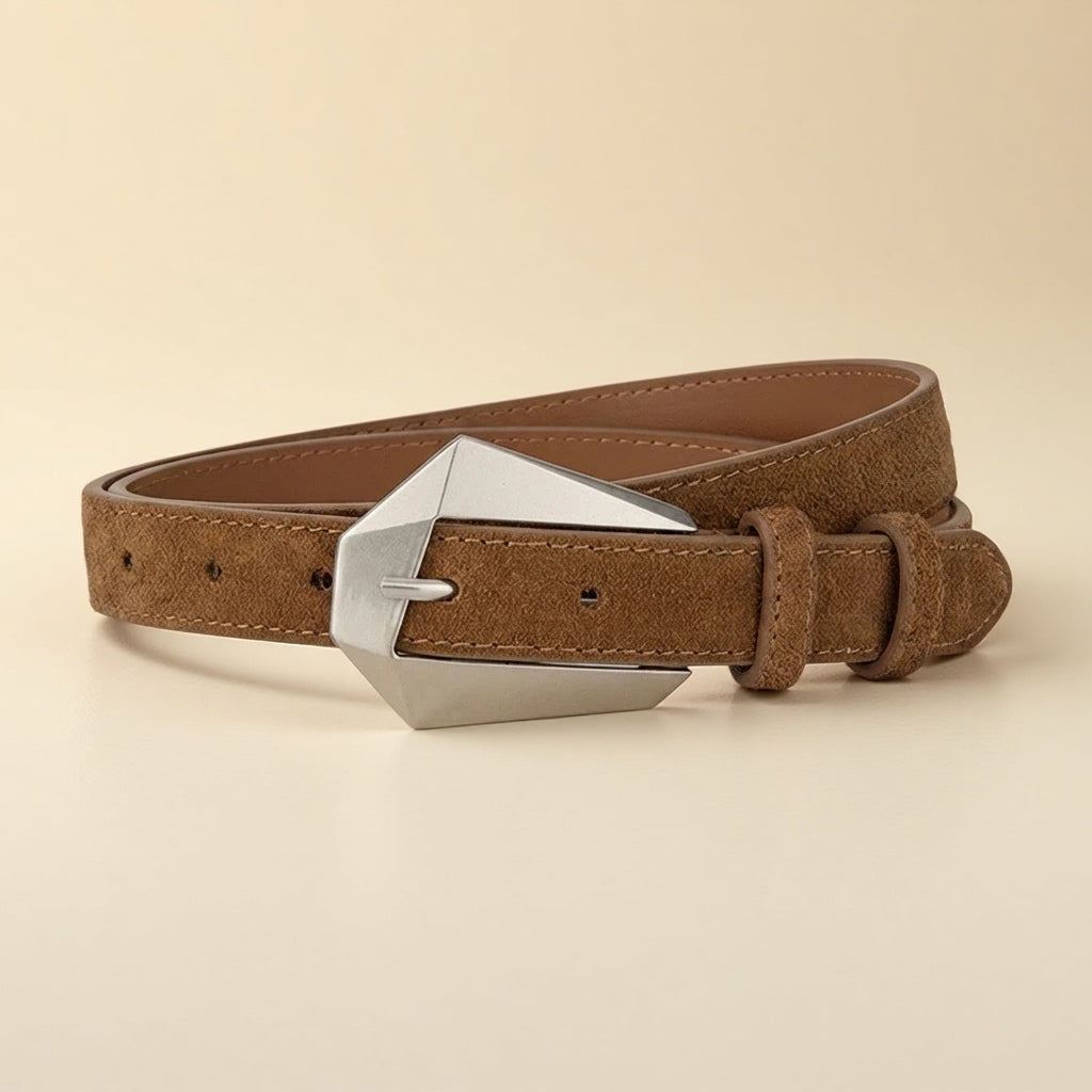 Western Belt Women's - Genuine Leather with Angular Western Buckle