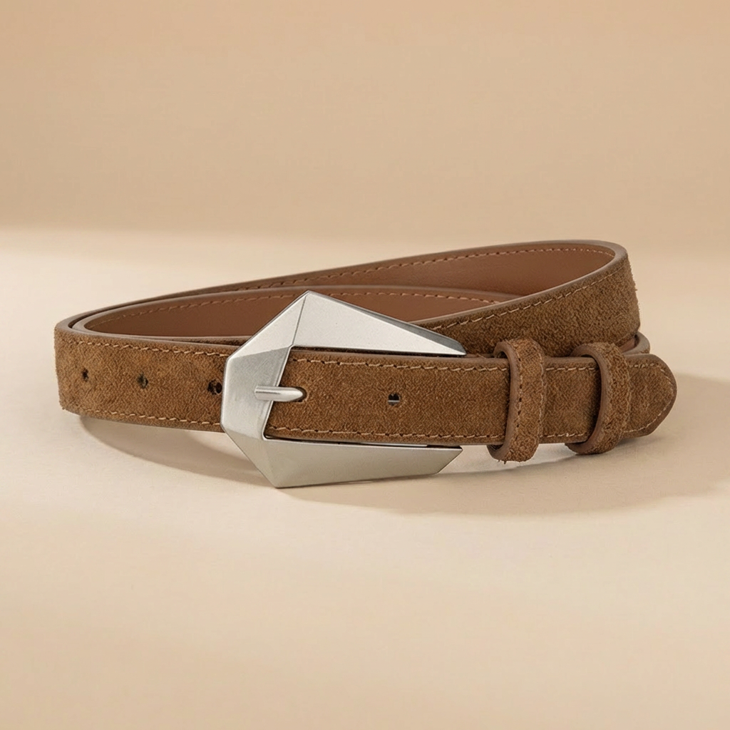 Western Belt Women's - Genuine Leather with Angular Western Buckle
