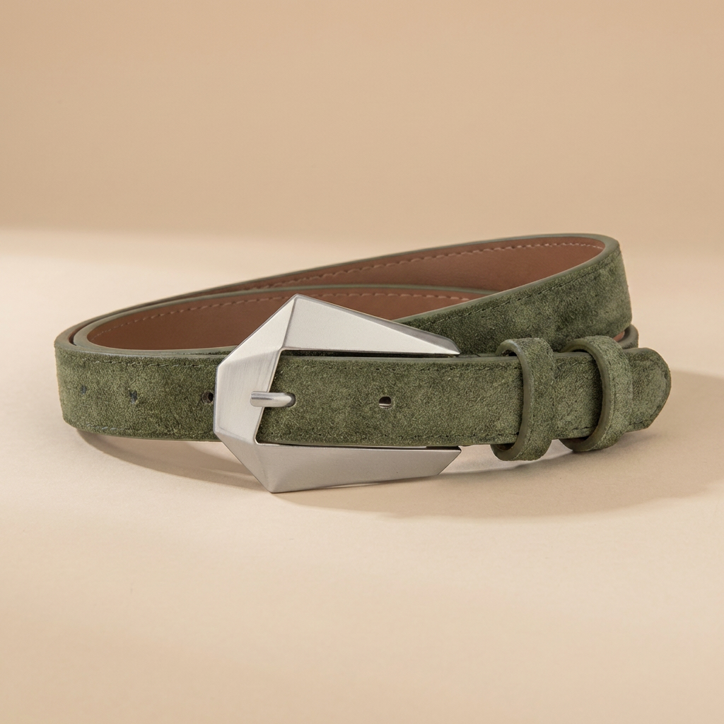 Western Belt Women's - Genuine Leather with Angular Western Buckle