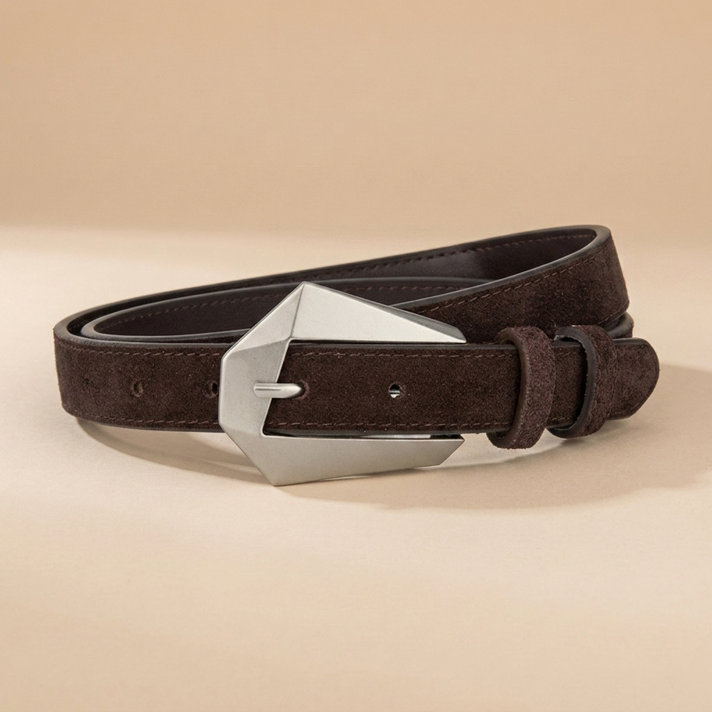 Western Belt Women's - Genuine Leather with Angular Western Buckle