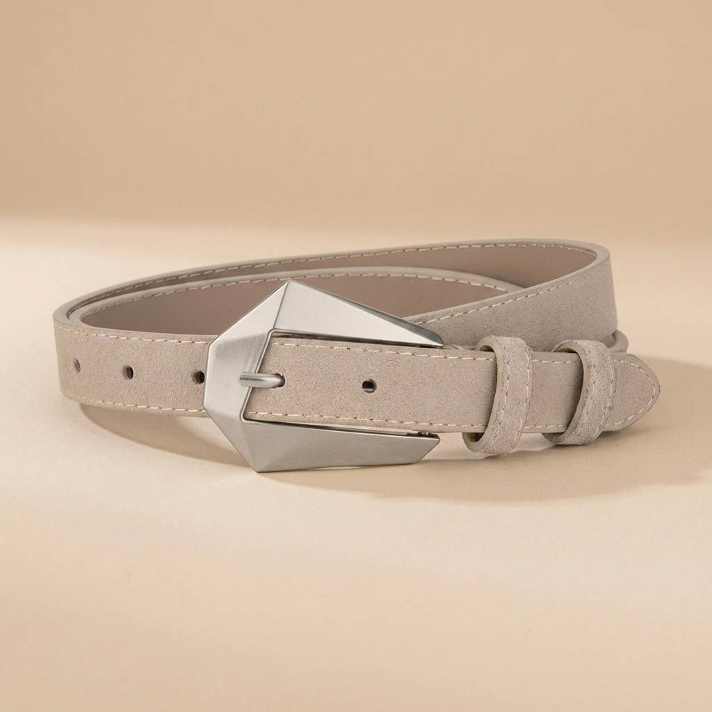 Western Belt Women's - Genuine Leather with Angular Western Buckle