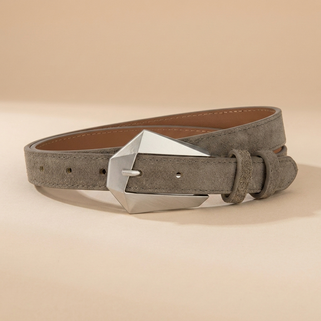 Western Belt Women's - Genuine Leather with Angular Western Buckle