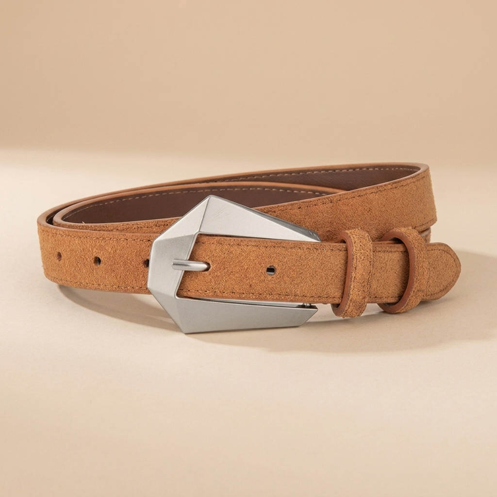 Western Belt Women's - Genuine Leather with Angular Western Buckle