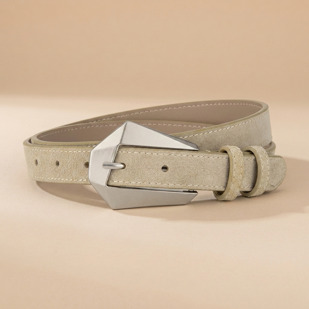 Western Belt Women's - Genuine Leather with Angular Western Buckle