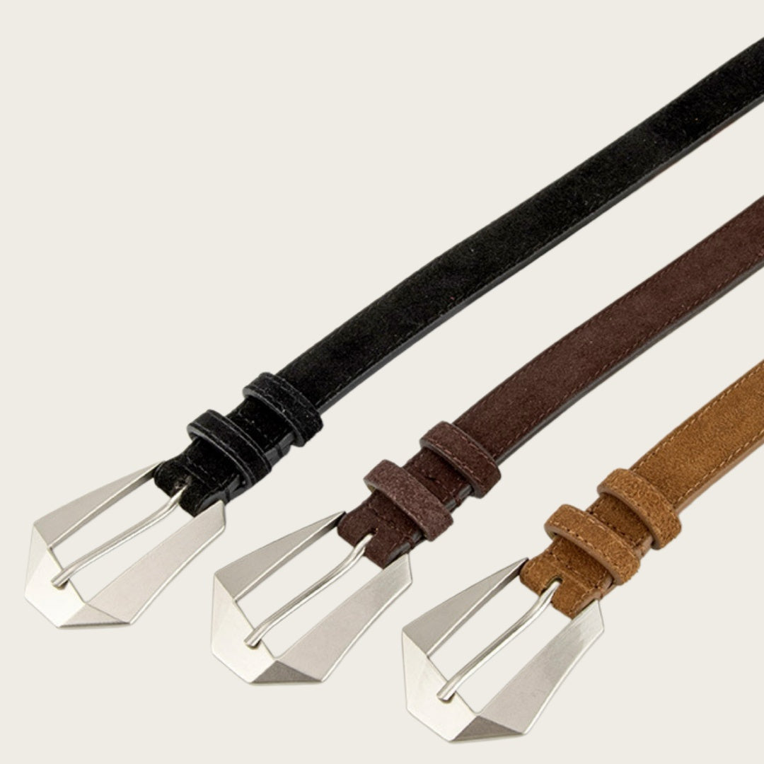 Western Belt Women's - Genuine Leather with Angular Western Buckle
