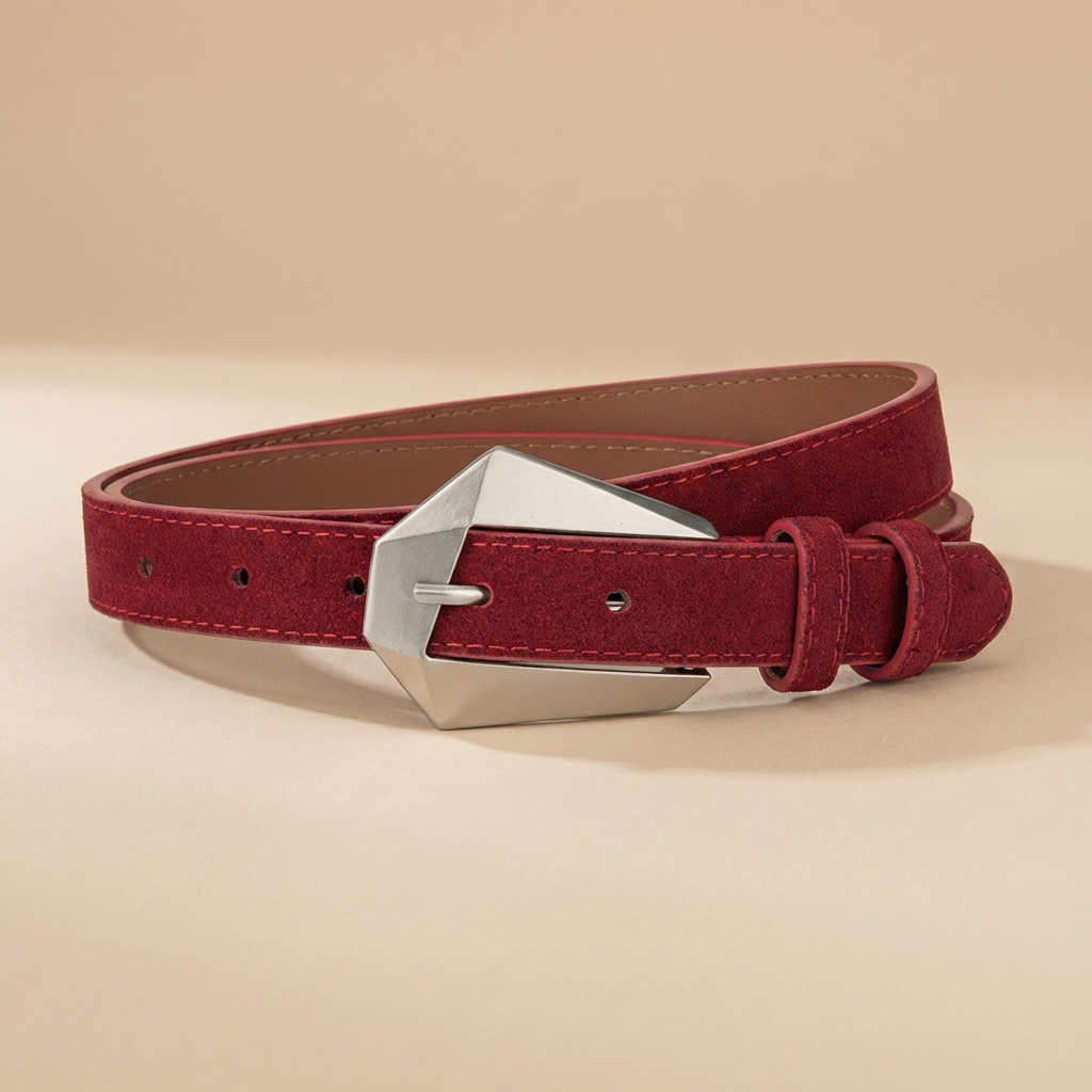 Western Belt Women's - Genuine Leather with Angular Western Buckle