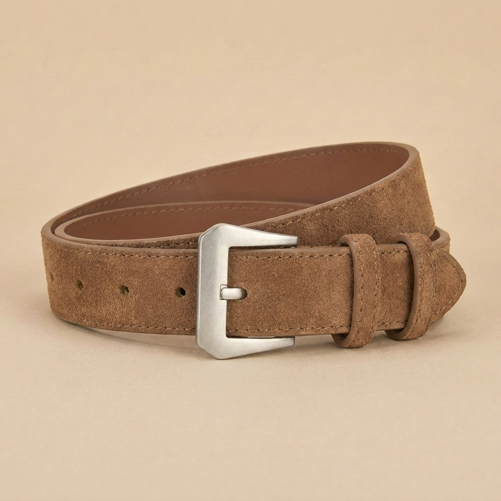 Western Belt Women's - Suede Leather with Angular Silver Buckle