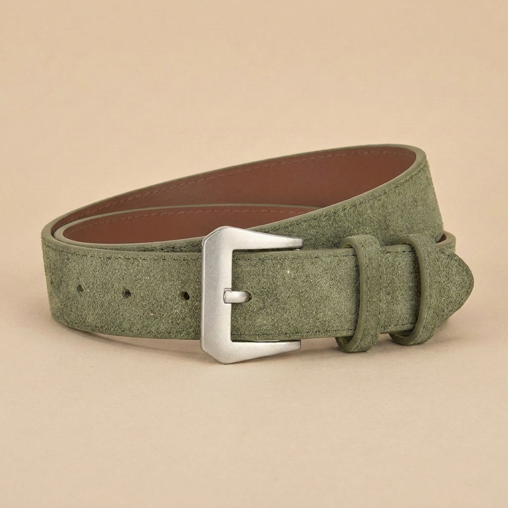 Western Belt Women's - Suede Leather with Angular Silver Buckle