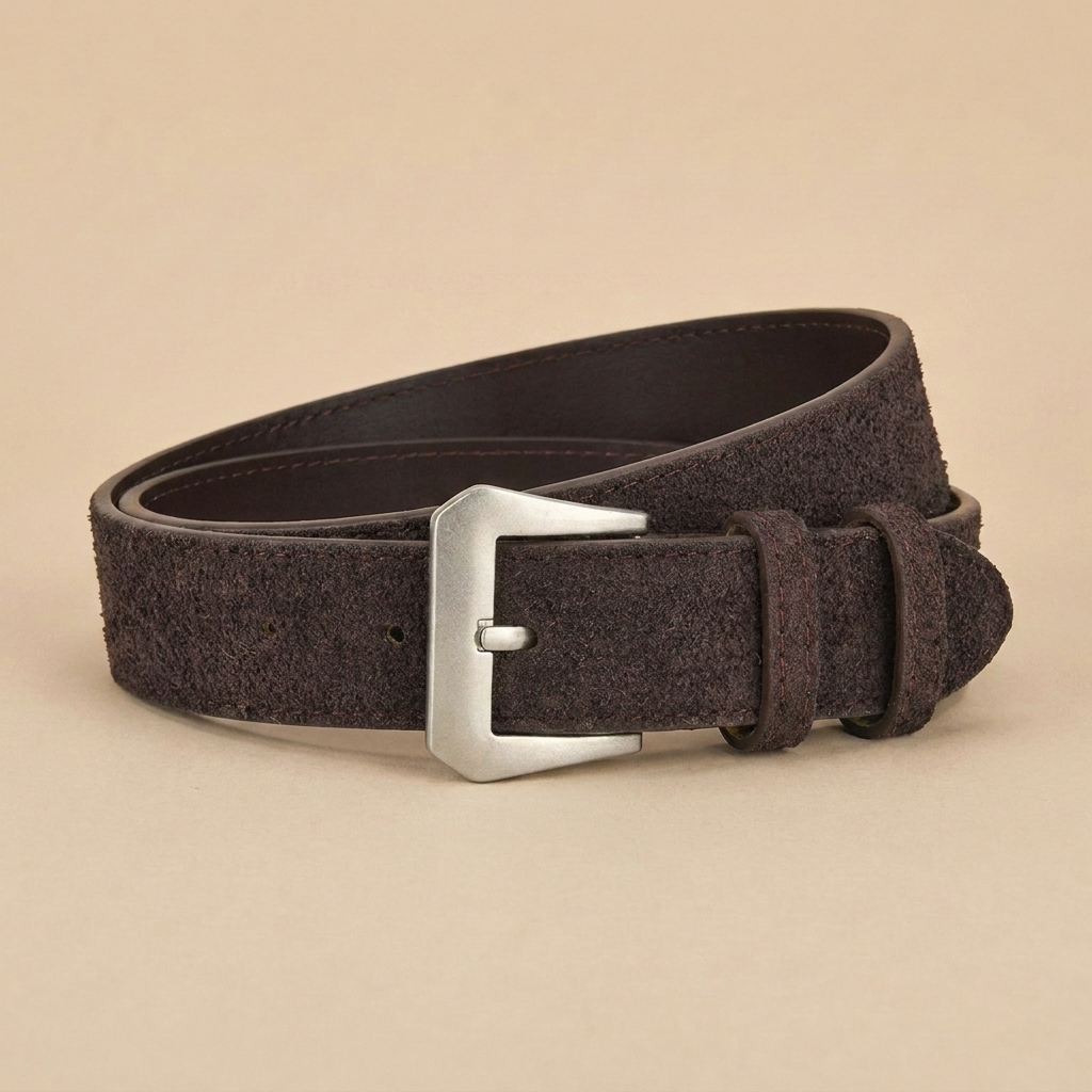 Western Belt Women's - Suede Leather with Angular Silver Buckle