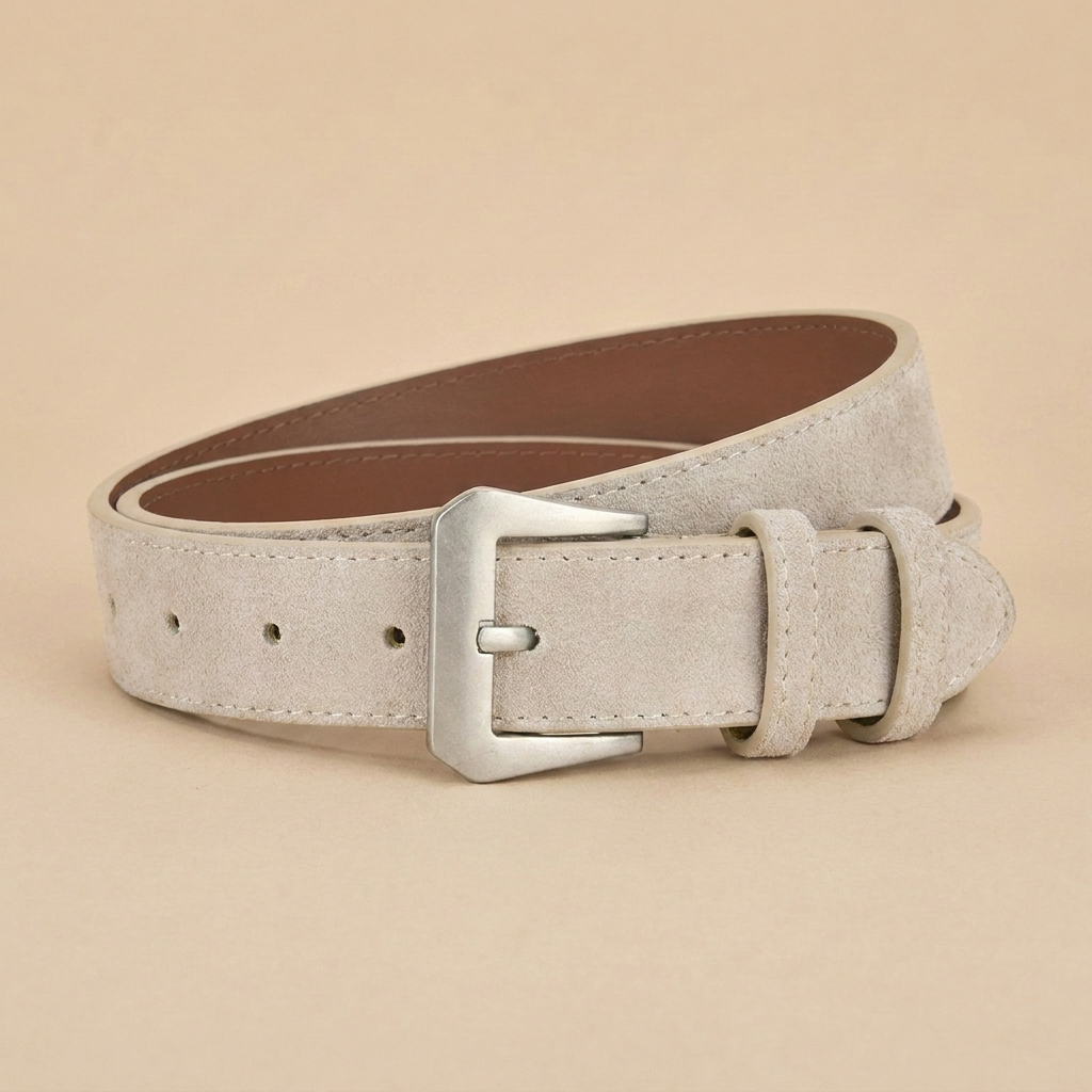 Western Belt Women's - Suede Leather with Angular Silver Buckle