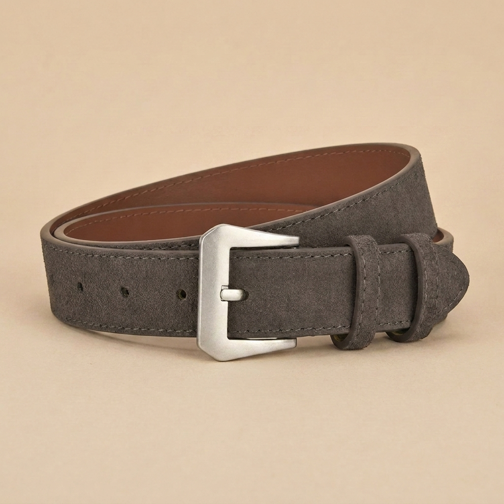 Western Belt Women's - Suede Leather with Angular Silver Buckle