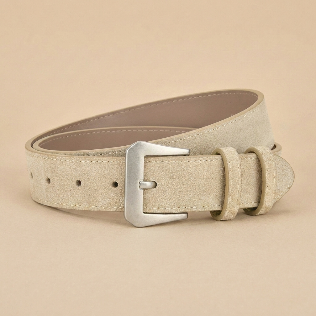 Western Belt Women's - Suede Leather with Angular Silver Buckle