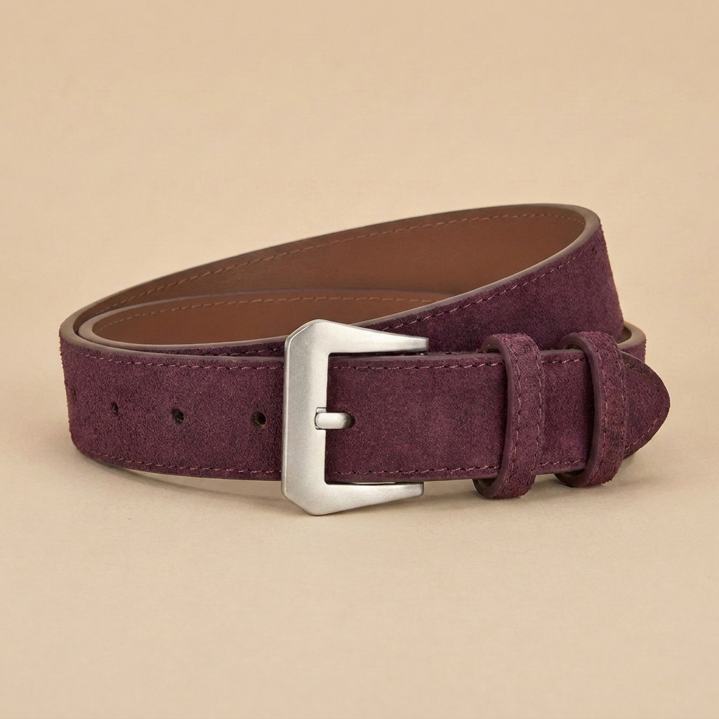 Western Belt Women's - Suede Leather with Angular Silver Buckle