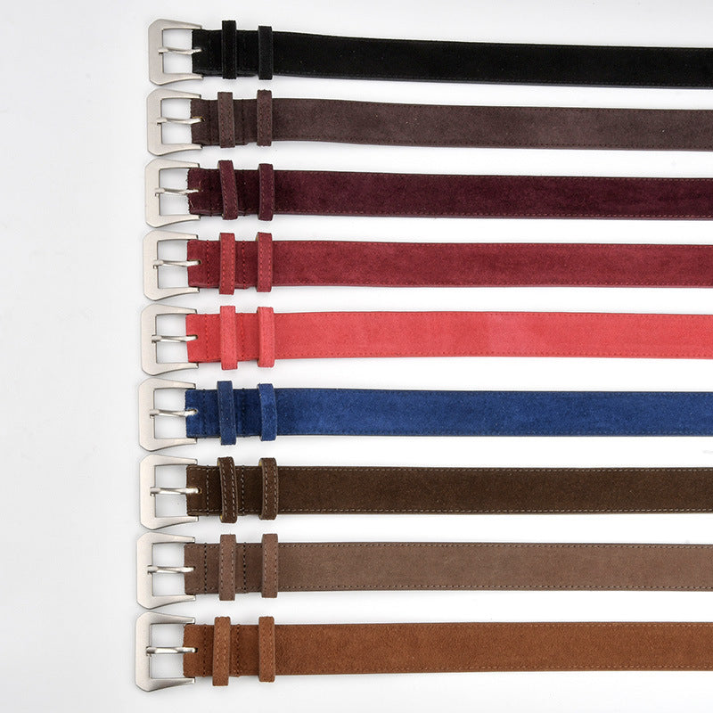 Western Belt Women's - Suede Leather with Angular Silver Buckle