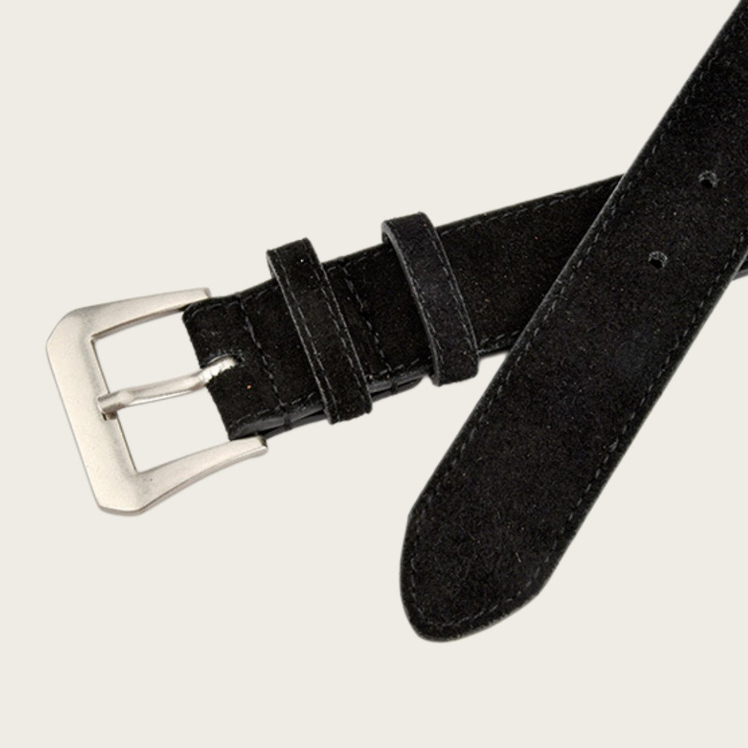 Western Belt Women's - Suede Leather with Angular Silver Buckle