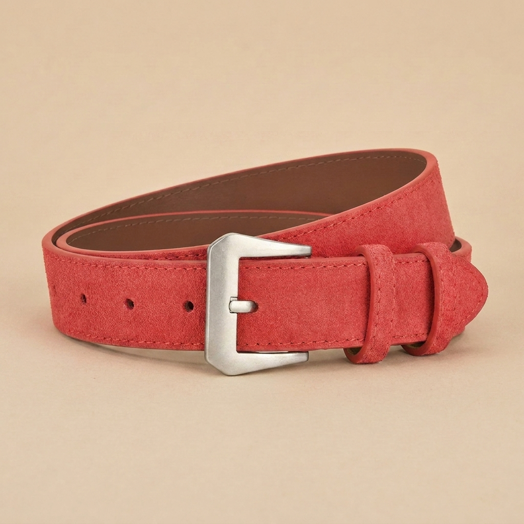 Western Belt Women's - Suede Leather with Angular Silver Buckle