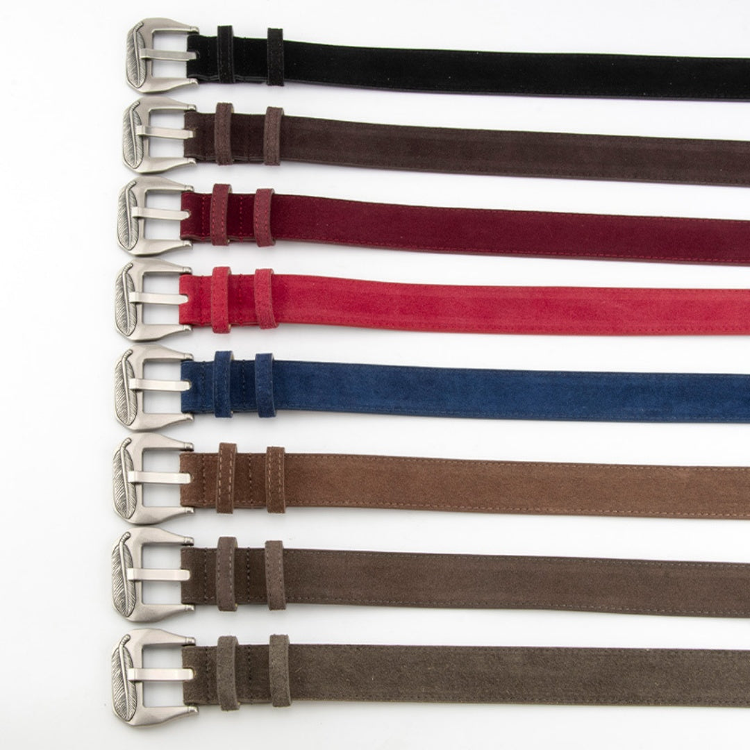 Western Belt Women's - Suede Leather with Feather Western Buckle