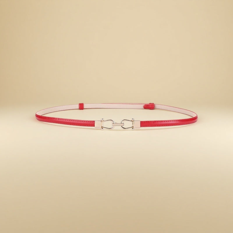 Red dog collar with silver clasp on a beige background