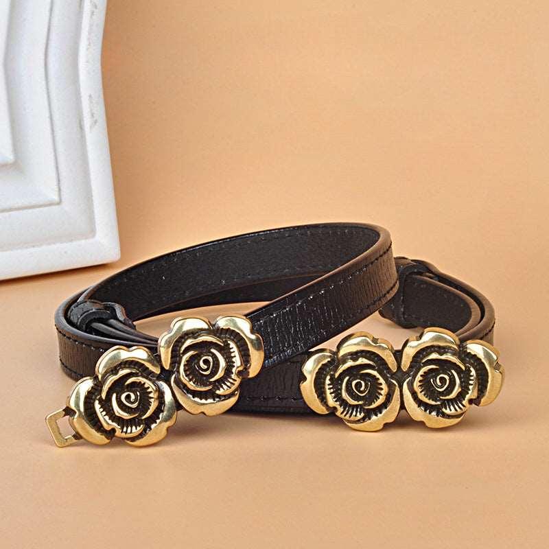 Women’s Belt for Dresses-Trendy Belt-Golden Flower Buckle-Women’s Gift