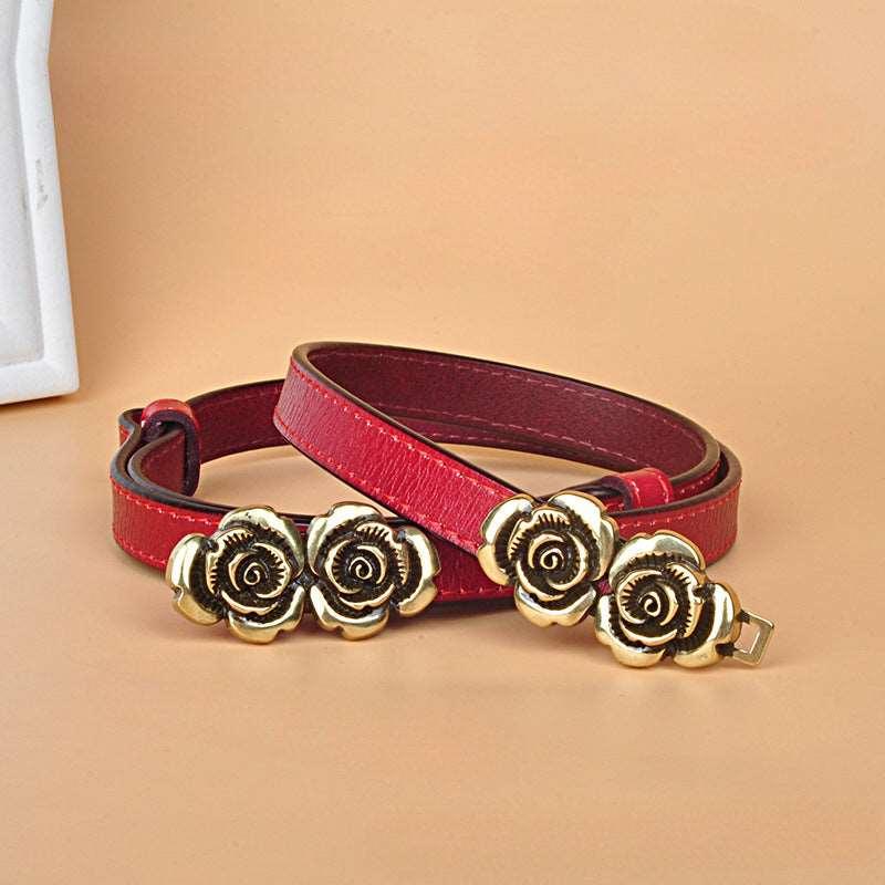 Women’s Belt for Dresses-Trendy Belt-Golden Flower Buckle-Women’s Gift