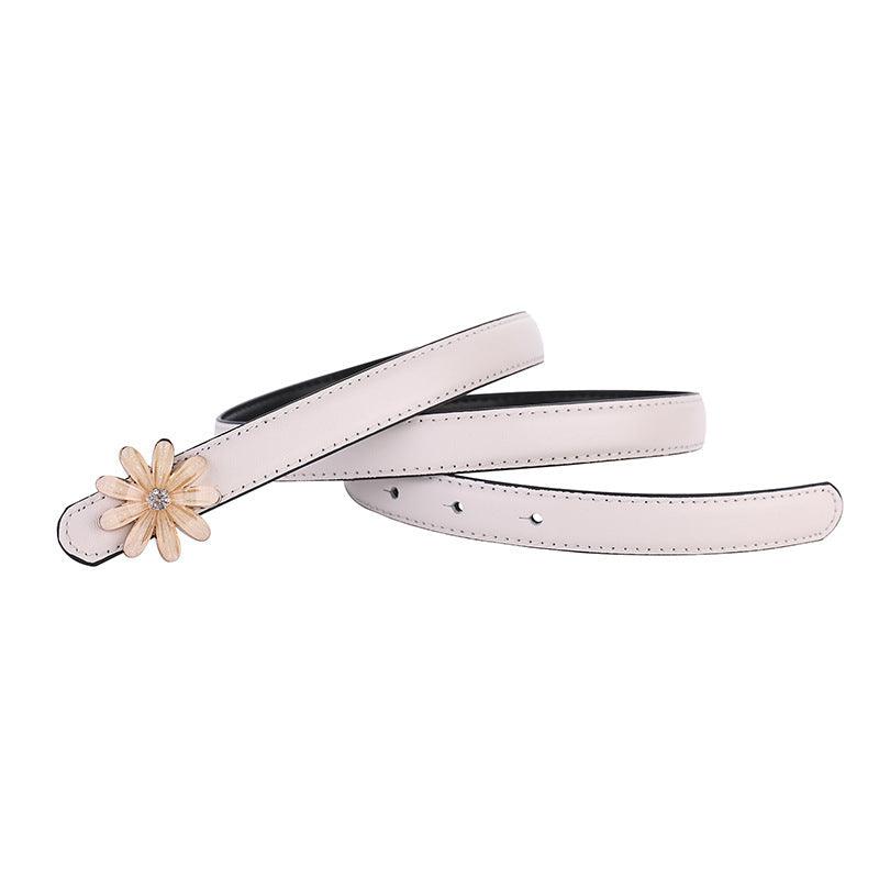 Women‘s Belt for Dresses-Trendy Luxury Belt-Floral Buckle-White Belt