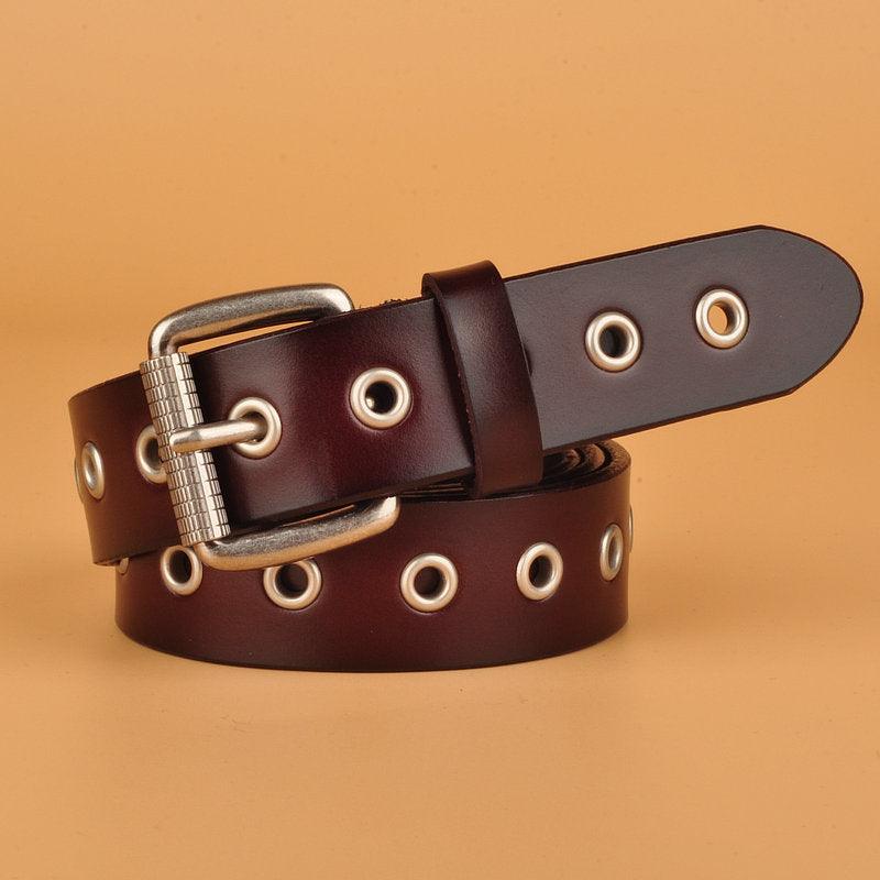 Women’s Leather Belt-Trendy for Rock-Style Accessory-in Black,Brown